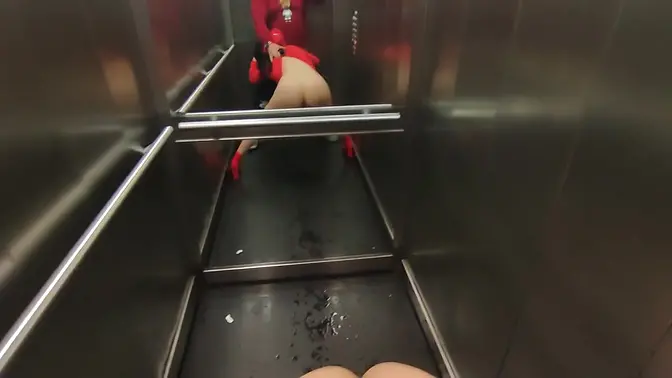 Neighbors get naughty in elevator: Dada Deville rides cock and sucks it too