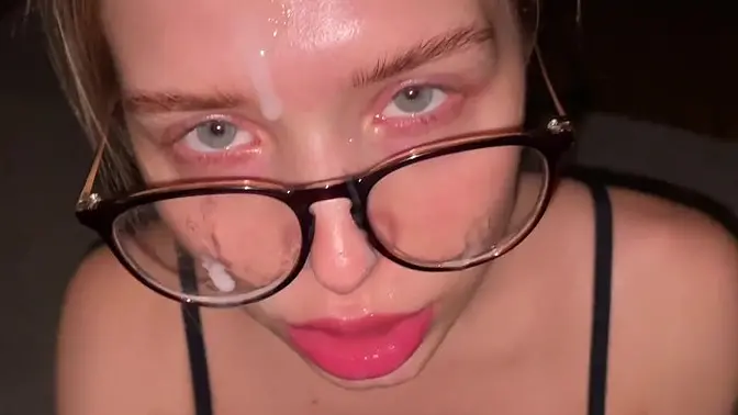 Nerdy schoolgirl in plaid skirt gives a messy bj to her neighbor's fiancé