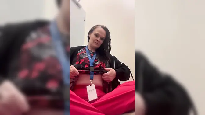 Novice nurse gets her cunt wet and squirts in public washroom