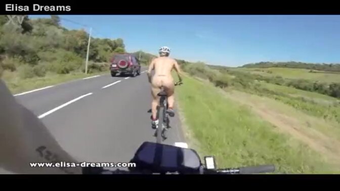 Nude in public biking on the road