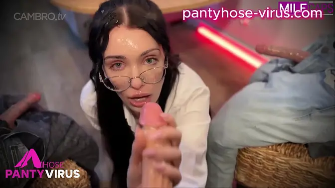 Office secretary Adria Nite gets a facial from multiple guys in a gangbang fantasy