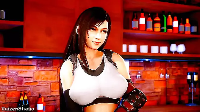 Old man orders special drink, Tifa essence in 3D hentai animation