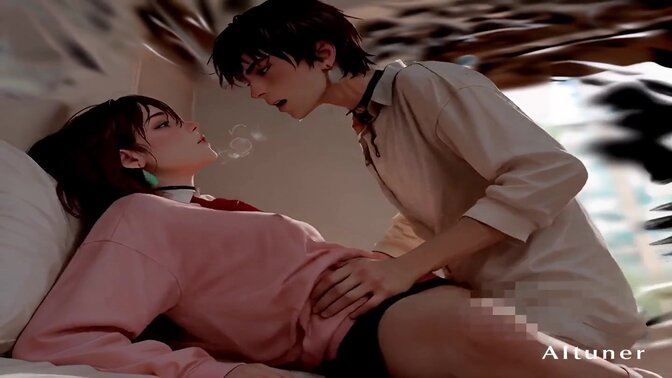 Older woman seduces in blue skirt under soft light