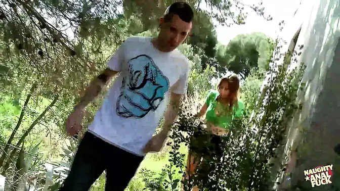 Pervy petite brunette gets her ass fucked outdoors