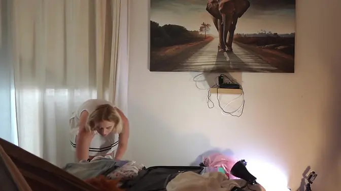 Petite blonde cheerleader flashes her tight pussy under short skirt