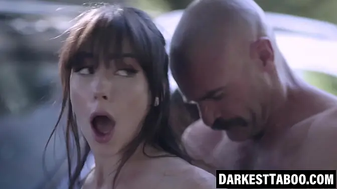 Petite brunette Emma Jade gets taboo anal creampied by aroused dad and boyfriend