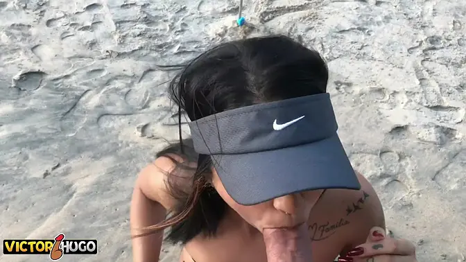 Petite brunette gets big cock on a deserted beach