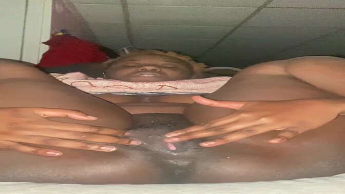 Petite ebony solo girl worships her pretty pink pussy