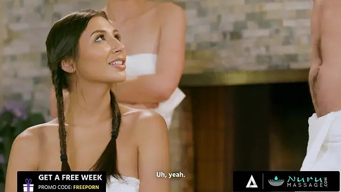 Petite Gianna Diors enjoys wild threesome with deepthroat and pussy licking