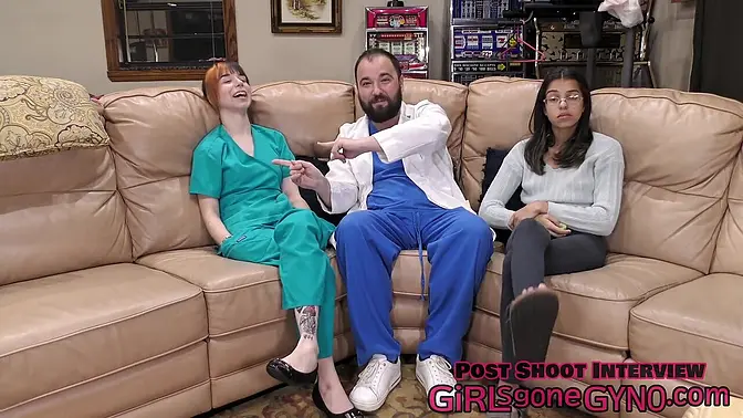 Petite girl in latex gloves gets her pussy fingered during medical exam