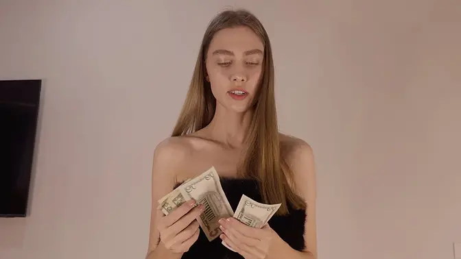 Petite slut gives POV blowjob for discount