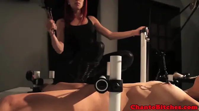 Petite sub girl gets flogged in lezdom BDSM bondage session