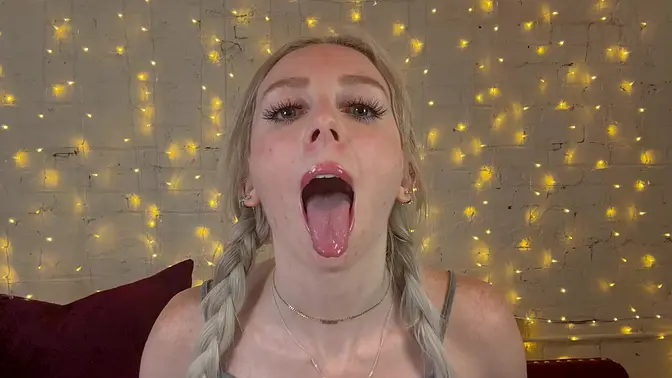 Platinum blonde cutie swallows jizz in JOI face fetish countdown