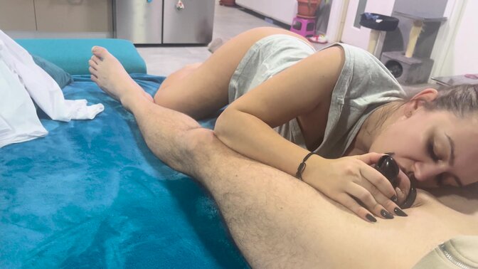 POV Chastity Wife gives a deepthroat from her stepson in front of her hubby