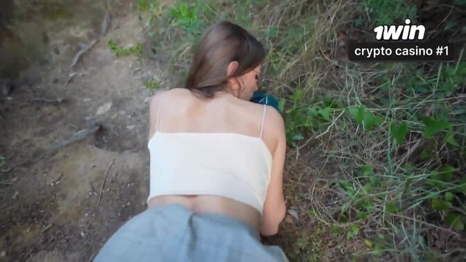 POV of stunning babe with big tits getting a public park creampie