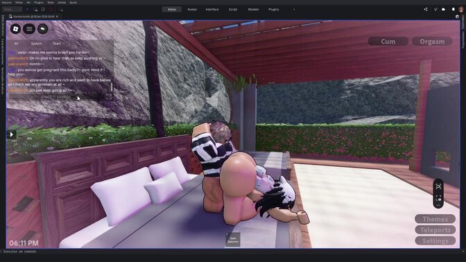 Public beach babe gives head and takes dick in animated Roblox game
