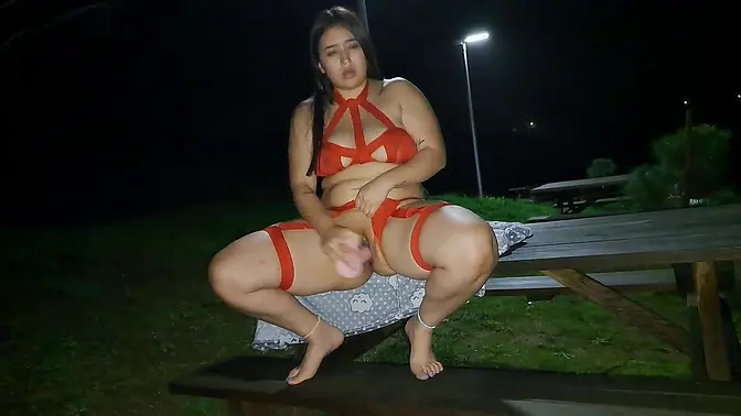 Public doggy style fucking with sexy MILF in lingerie