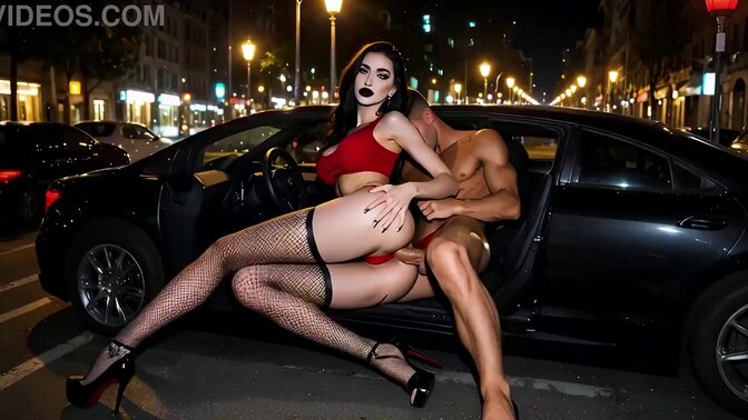 Public Hard Anal Sex on the Street at Night with a Busty Beauty Black Hair - AI Generation