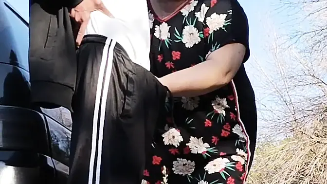 Public milf-in-law jerks off my cock then swallows cum