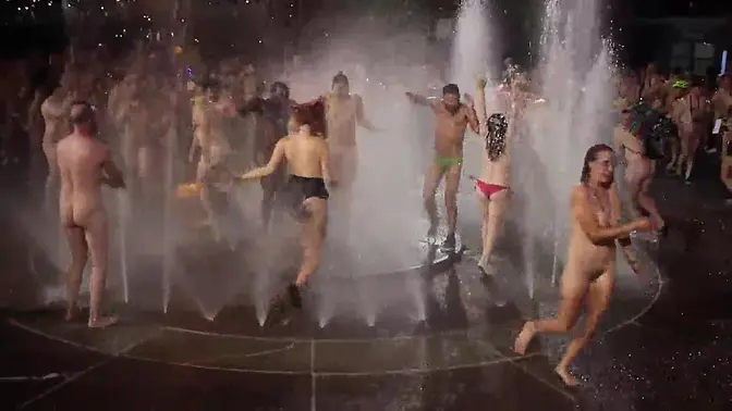 Public nudity - a bare body in action