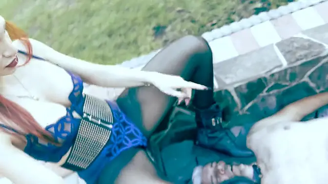 Queen's brutal trampling of slave's genitals and belly