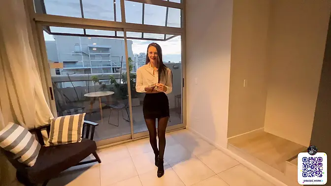 Real Estate Deal: Mature Realtor Swallows and Shows Legs