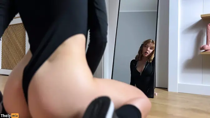Red-haired teen gets fucked hard while admiring her natural tits