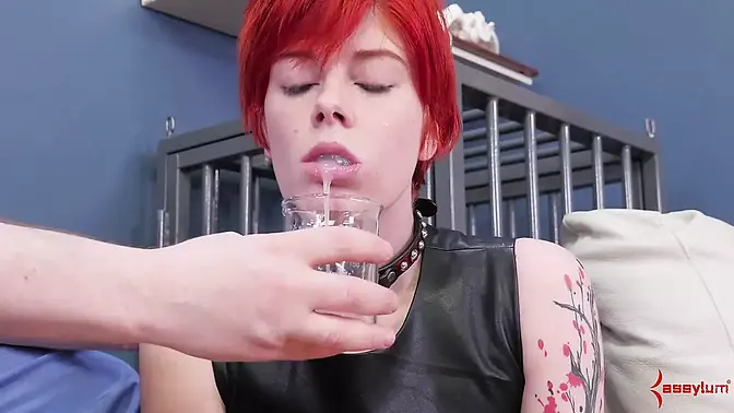 Redhead gets anally fucked with beads and takes it hard