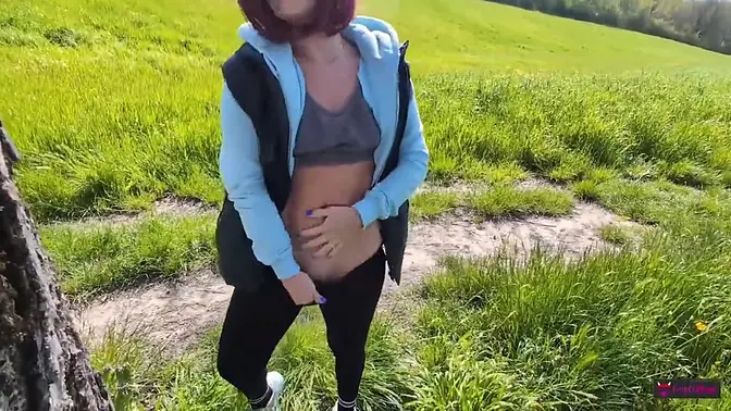 Redhead Italian babe swallows stranger's cum in outdoor pickup blowjob