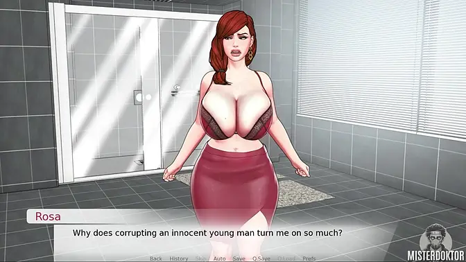Redhead with huge tits in roleplay gameplay