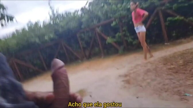 Risky public masturbation in the park with a hard-on for a stranger!