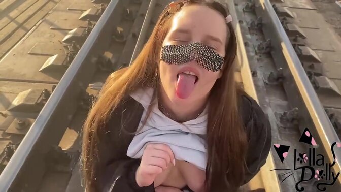 Russian GF swallows cum while giving a deepthroat blowjob