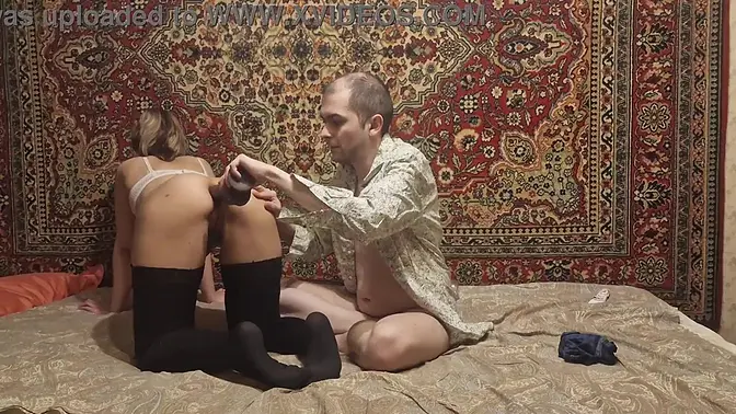 Russian teen's anal hole stretched wide by big black dildo