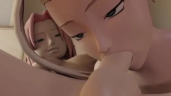 Sakura blows chubby futanari cock in Naruto themed fantasy