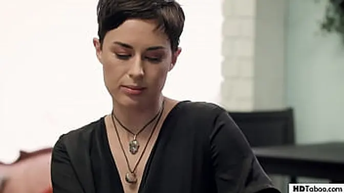 Seduced petite black woman in hot hotel room