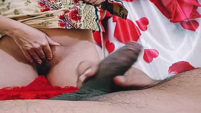 Seductive MILF gives a sloppy blowjob to her submissive hubby