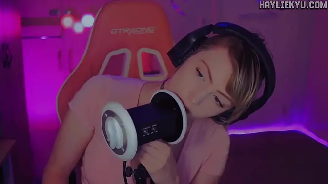 Sensual ASMR ear licking by a sexy twitch streamer