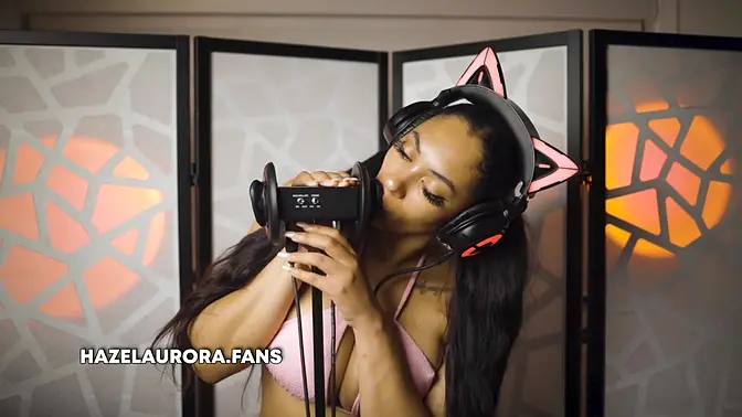 Sensual ASMR: Girl moans with hidden vibrator, ear licking, and mouth sounds