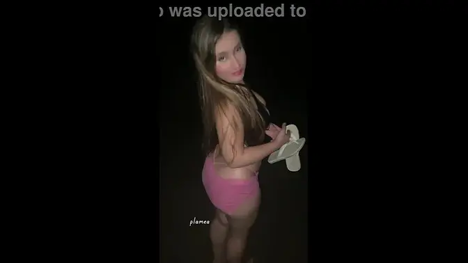 Sensual beach babe in micro panties