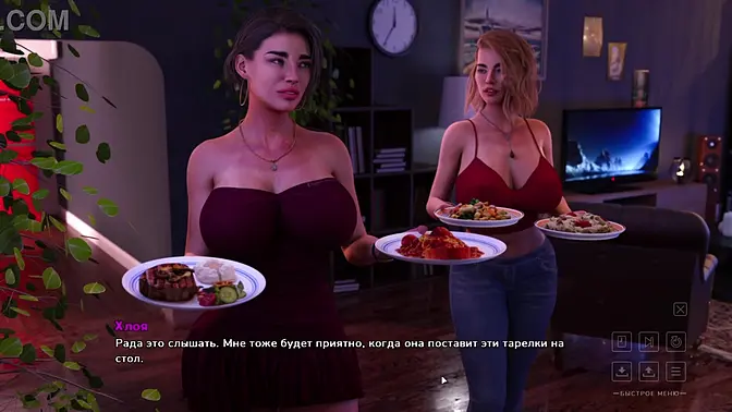 Sexy blonde slut wanks big cock with 3D cartoon visuals