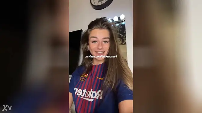 Sexy FC Barcelona fan shows off her wet pussy on TikTok
