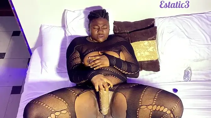 Sexy girl with big booty teases with lingerie and dildo