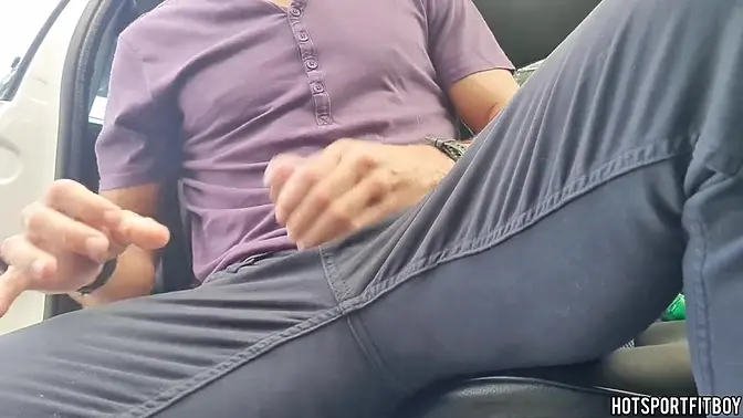 Sexy guy with big dick masturbates in car - almost caught!