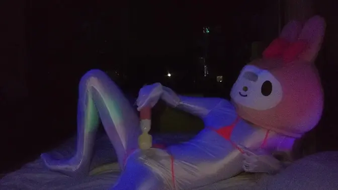 Sexy Halloween costume and crazy masturbation in darkened room