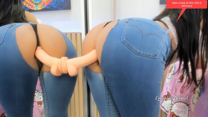 Sexy Latina MILF jerks boyfriend off in ripped jeans