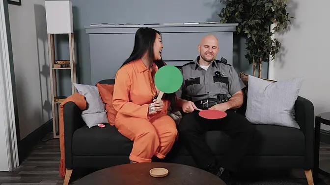 Sexy MILF gets busy in a threesome on set