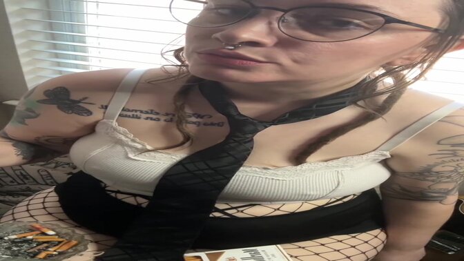 Sexy milf smokes and flaunts glasses