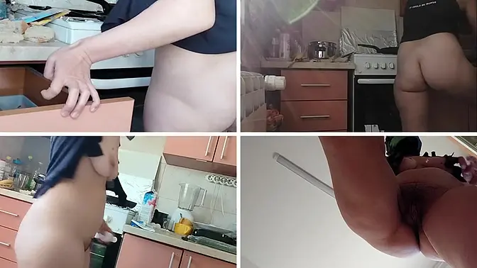 Sexy wife sucks cock while cooking naked