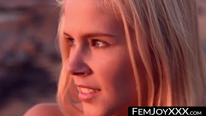 Shaved blonde babe Tracy A teased in slow motion outdoors