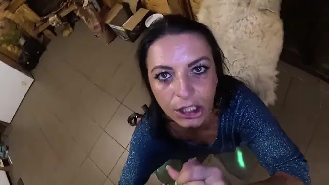 Shiny Cameltoe MILF gives deep blowjob and rides big cock